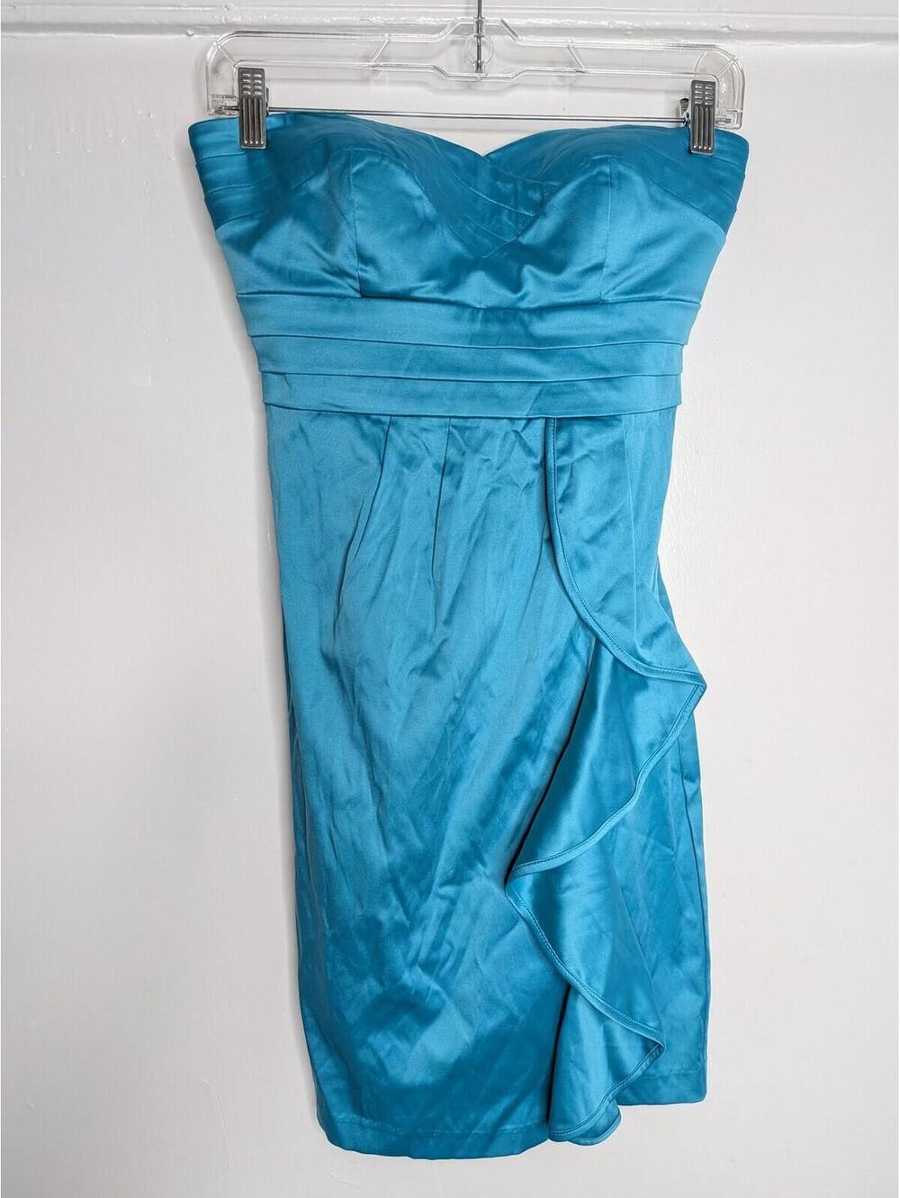 Sequin Hearts Dress Juniors 3 Blue Strapless Sweetheart Ruffle Satin Party